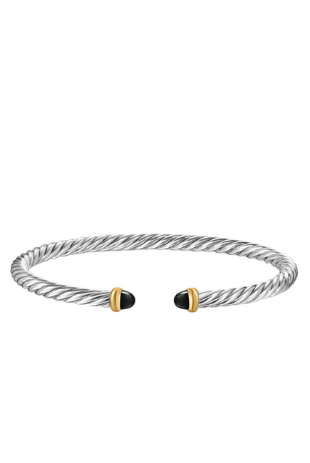 Cable Flex Bracelet, Sterling Silver with 18k Yellow Gold and Black Onyx
